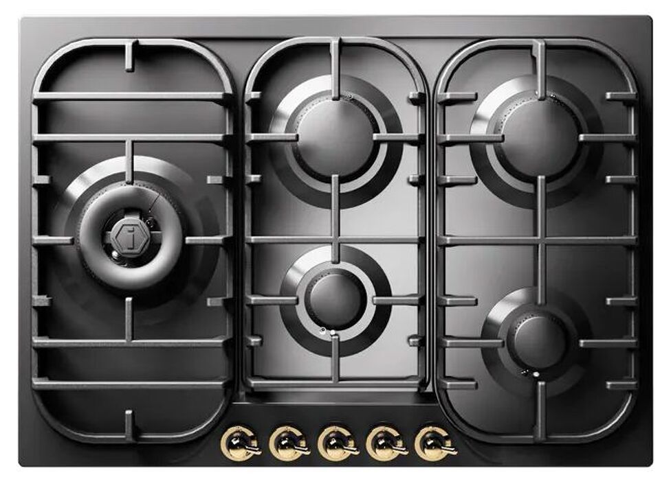 Фото Газовая варочная панель ILVE HCB70SDN/MGG матовый графит (фурн. латунь)