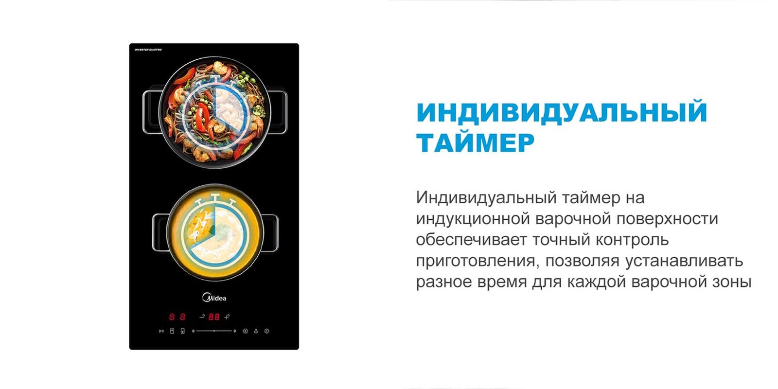 Преимущества Индукционная варочная панель домино Midea MIH32707