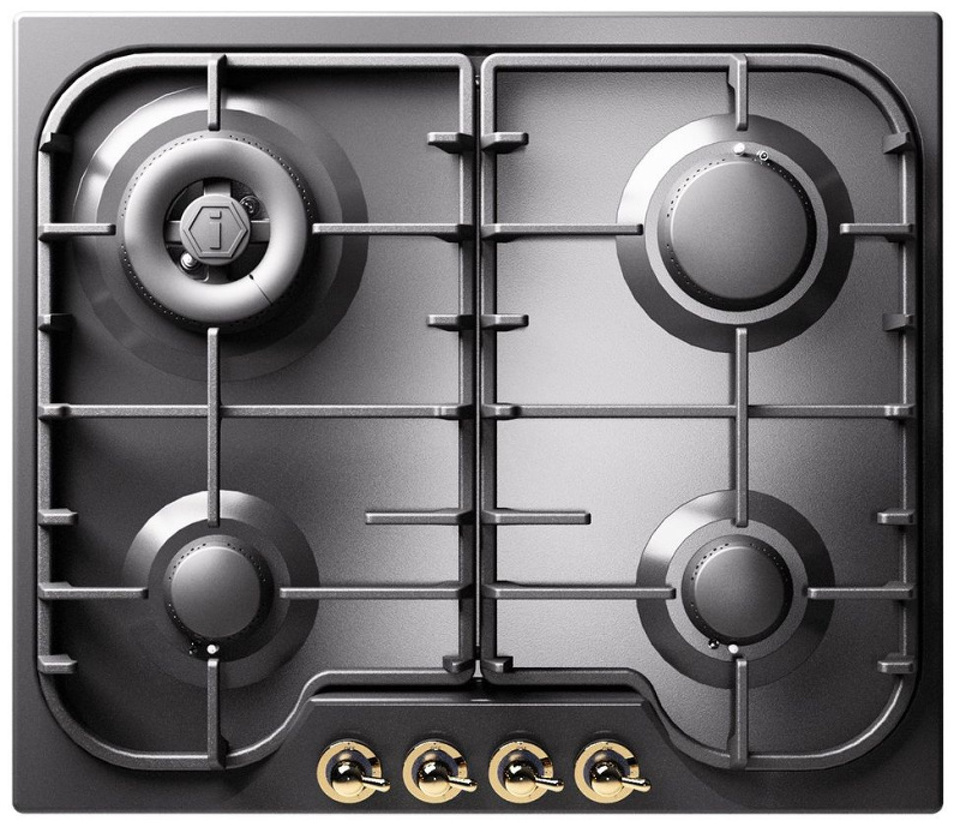 Фото Газовая варочная панель ILVE HCB60CN/MGG матовый графит (фурн. латунь)