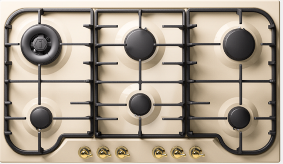 Фото Газовая варочная панель ILVE HCB906DN/AWG античный белый (фурн. латунь)