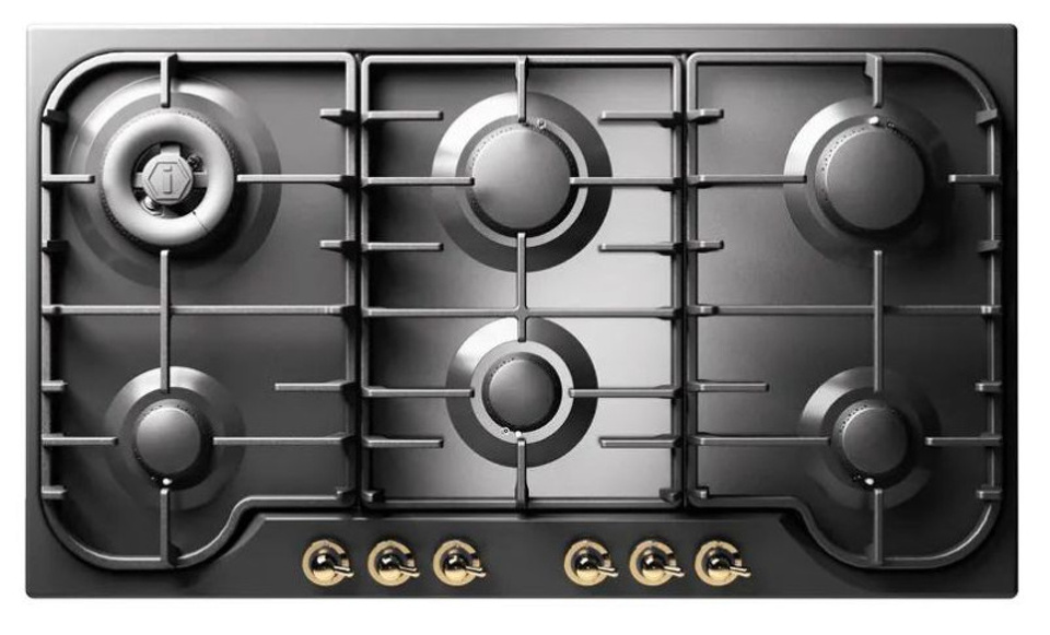 Фото Газовая варочная панель ILVE HCB906CN/MGG матовый графит (фурн. латунь)