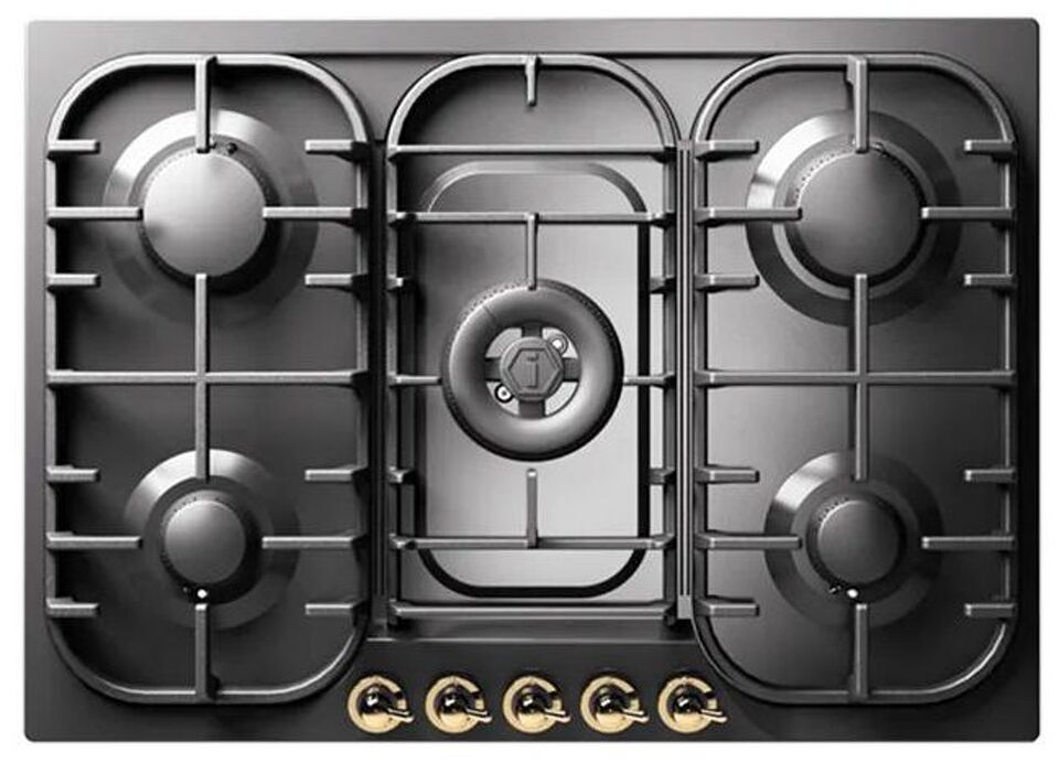 Фото Газовая варочная панель ILVE HCB70CN/MGG матовый графит (фурн. латунь)