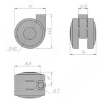 Превью картинка Robby ЭНИД Опора колесная D40 мм без стопора, прорезиненное колесо, серый, ENID (CST35 GREY),  Мебельное колесо #2