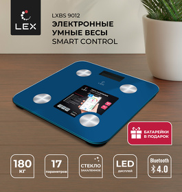 Картинка Lex LXBS 9012 напольные умные весы до 180кг, синие