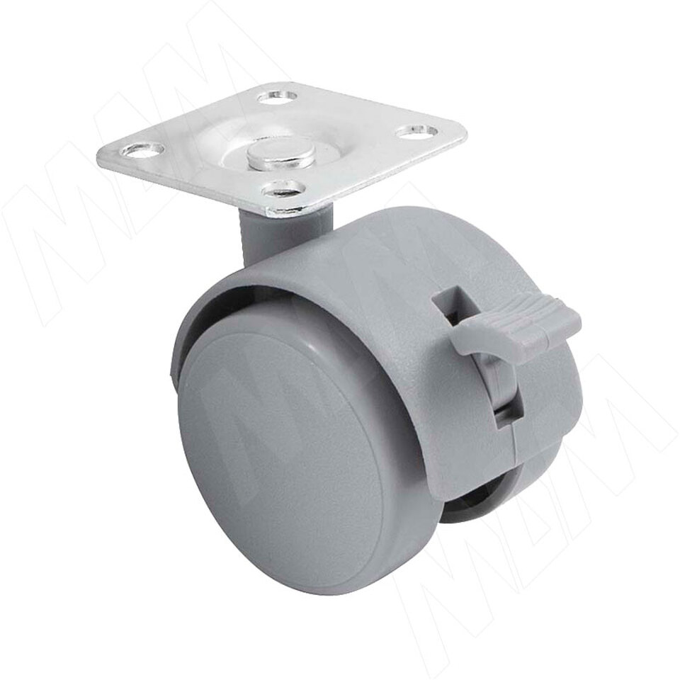 Фото PULSE Опора колесная D40 мм с площадкой 38х38 мм, со стопором, серый (OK-40/1-CT/GR),  Мебельное колесо