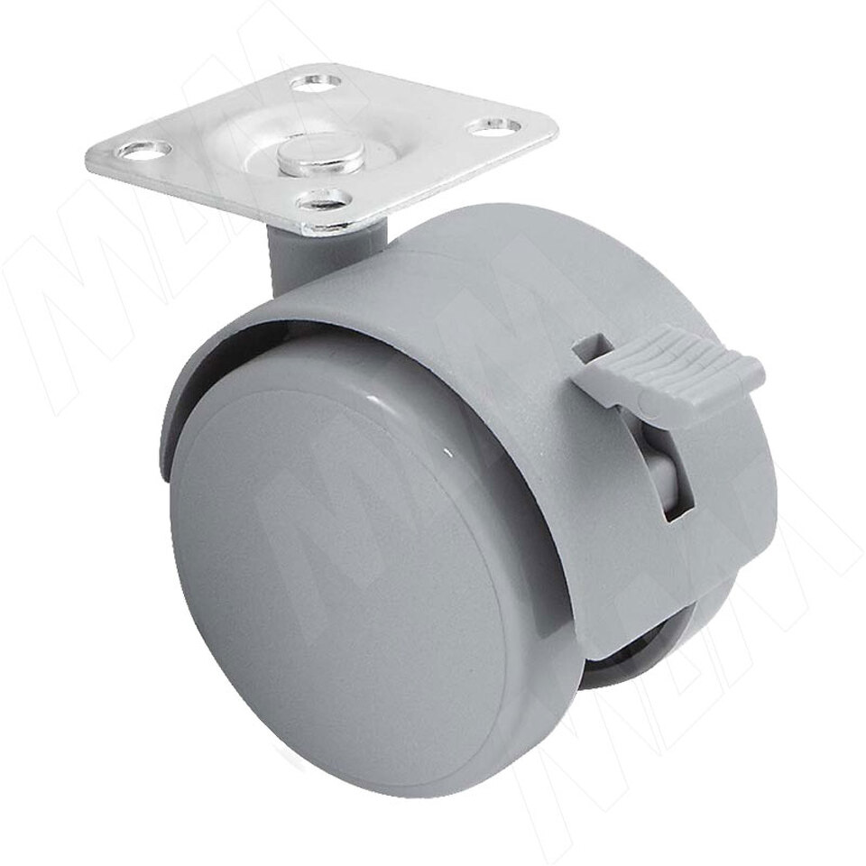 Фото PULSE Опора колесная D50 мм с площадкой 38х38 мм, со стопором, серый (OK-50/1-CT/GR),  Мебельное колесо