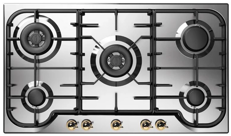 Фото Газовая варочная панель ILVE HCB90CDN/SSG нержавеющая сталь (фурн. латунь)