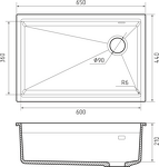 Превью картинка Гранитная мойка Rivelato LINO 654-R 1-чаш 650*440 nero #3