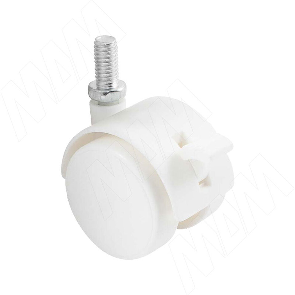 Фото PULSE Опора двухколесная с винтом M8, D40 мм, со стопором, белая (OK-40/2-CT/WH),  Мебельное колесо