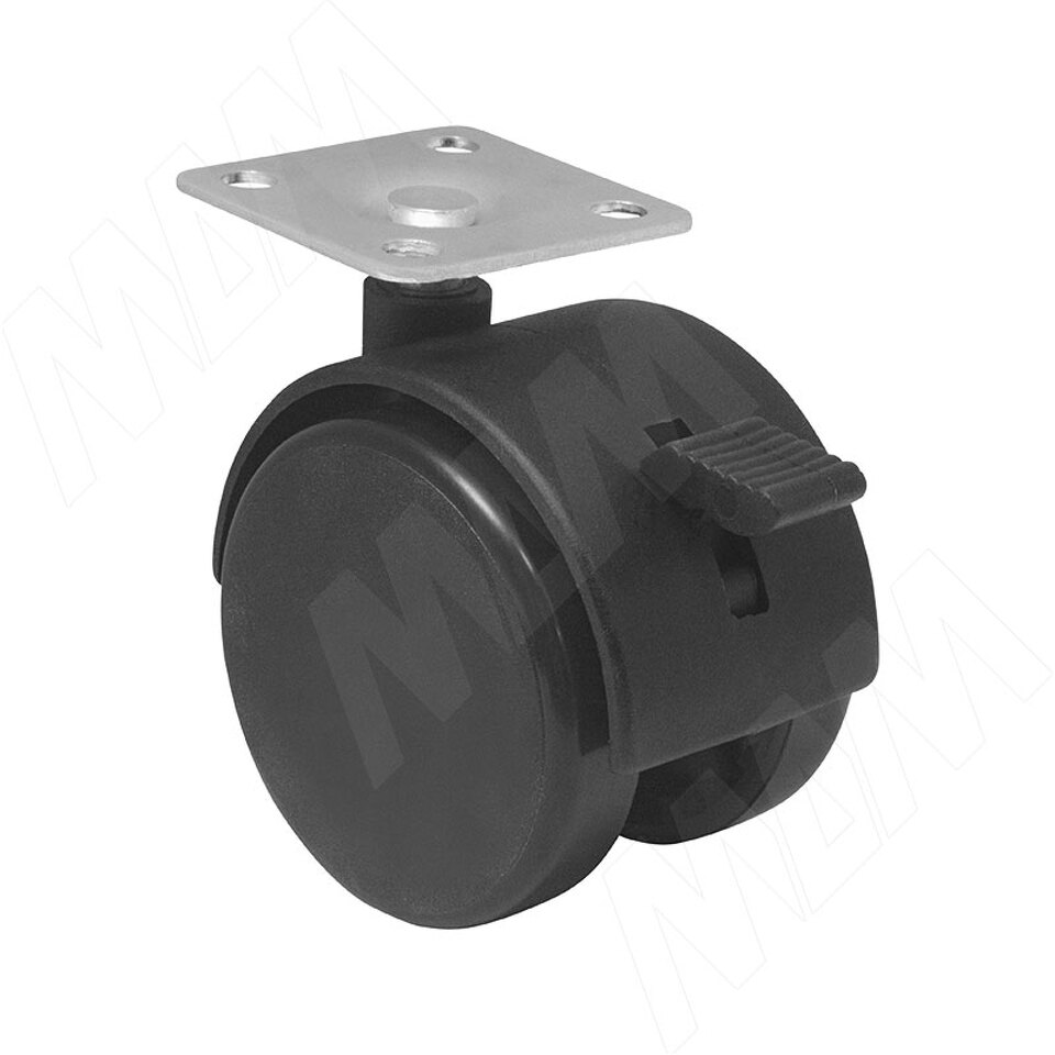 Фото PULSE Опора колесная D40 мм с площадкой 38х38 мм, со стопором, черный (OK-40/1-CT),  Мебельное колесо