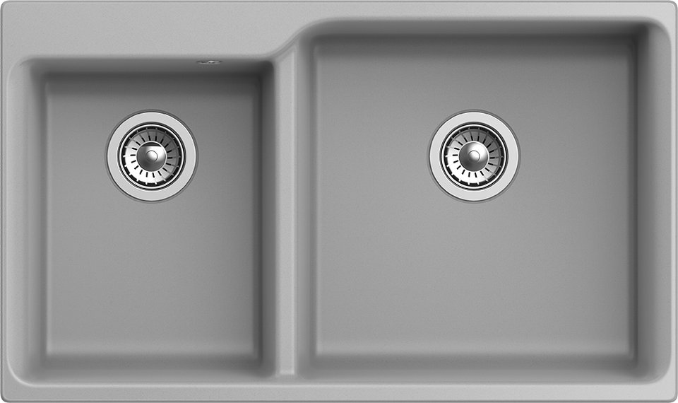Фото Кварцевая мойка Rivelato AXEL 90D 2-чаши 870*520мм grigio metallizzato