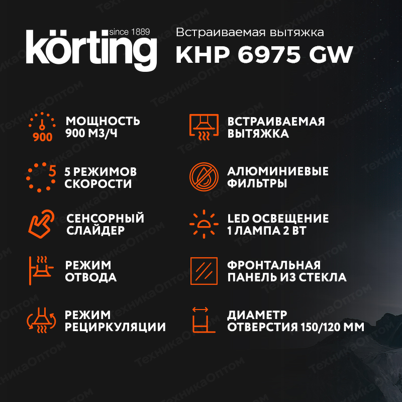 Преимущества Встраиваемая вытяжка Körting KHP 6975 GW