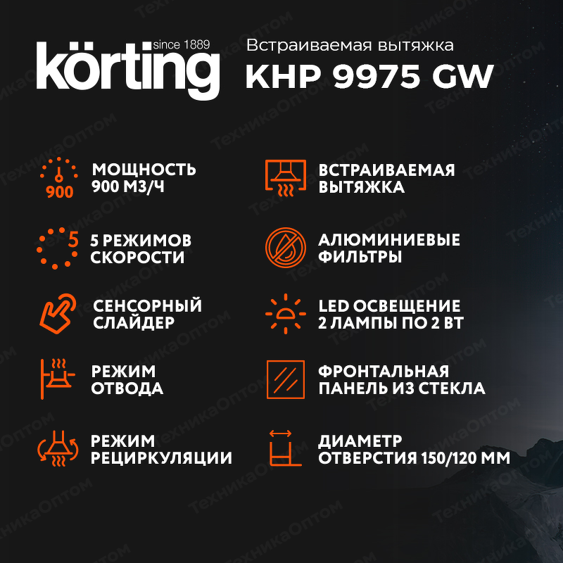 Преимущества Встраиваемая вытяжка Körting KHP 9975 GW
