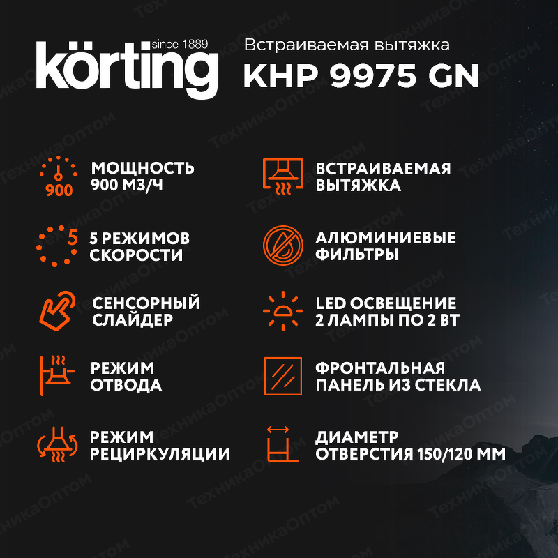 Преимущества Встраиваемая вытяжка Körting KHP 9975 GN