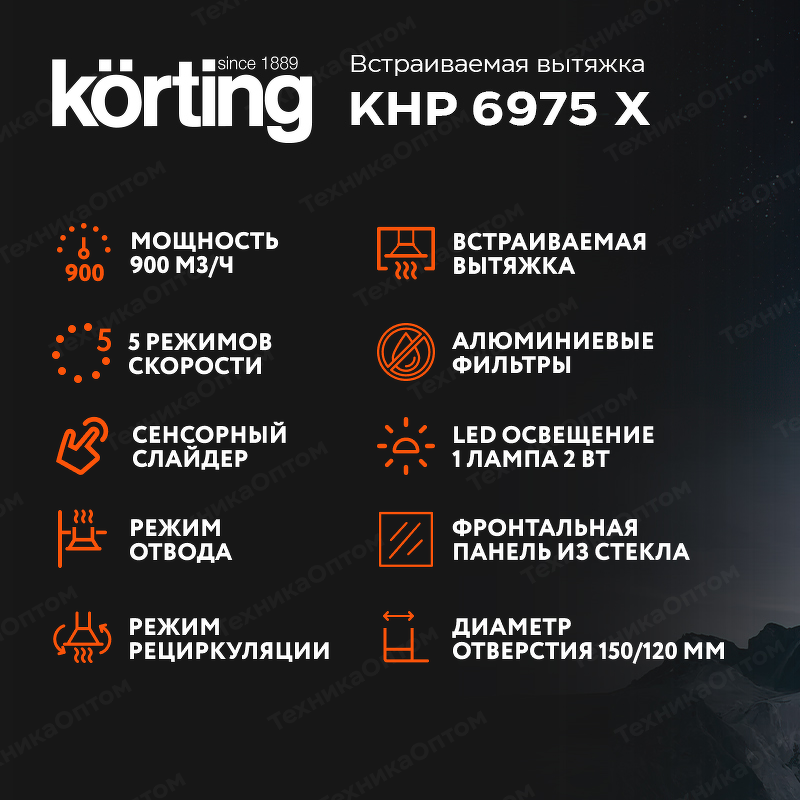 Преимущества Встраиваемая вытяжка Körting KHP 6975 X