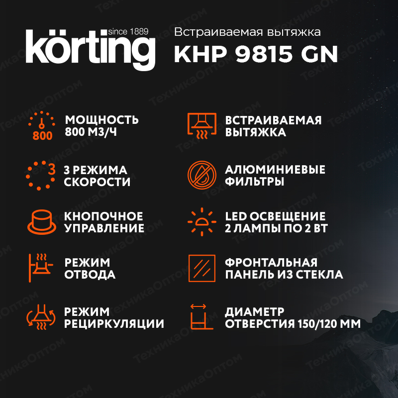 Преимущества Встраиваемая вытяжка Körting KHP 9815 GN